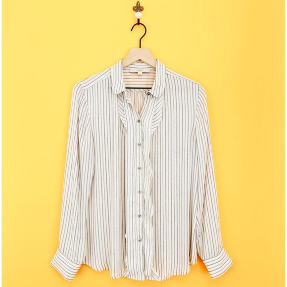 LOFT Tops - Loft Striped Ruffle Button Down Blouse Medium